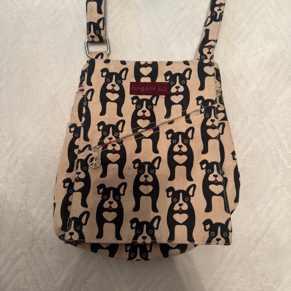 Twee Whimsical Bungalow 360 Boston Terrier Canvas Crossbody Bag